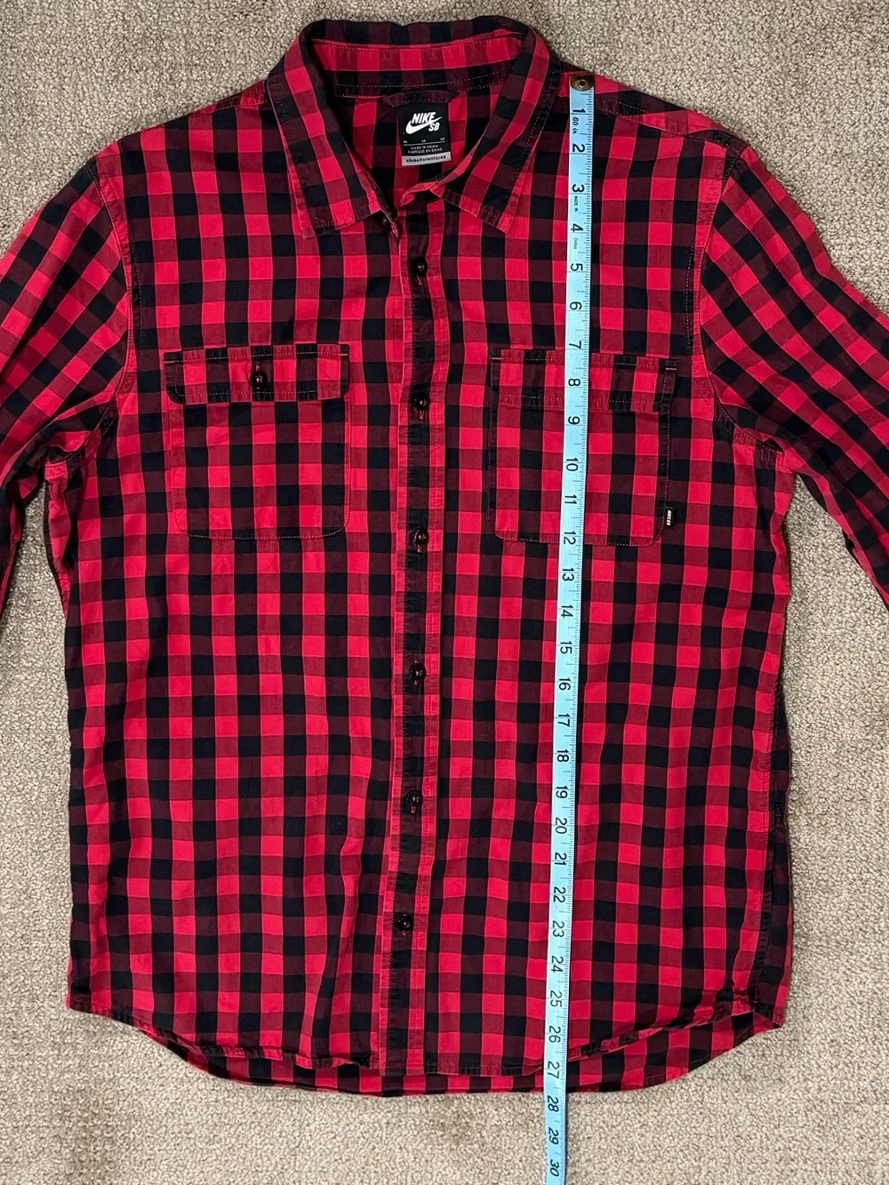 Nike Red and Black Checkered Button-Down Shirt